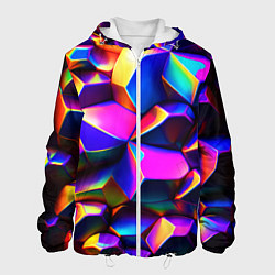 Куртка с капюшоном мужская Бензиновые неоновые кристаллы, цвет: 3D-белый