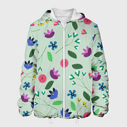 Куртка с капюшоном мужская Цветы, веточки и листья, цвет: 3D-белый