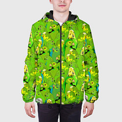 Куртка с капюшоном мужская Зеленые волнистые попугайчики, цвет: 3D-черный — фото 2