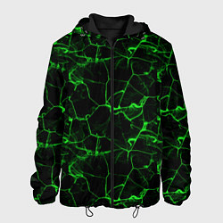 Куртка с капюшоном мужская Разломы зеленого пламени, цвет: 3D-черный