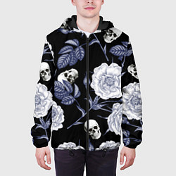 Куртка с капюшоном мужская Черепа с розами, цвет: 3D-черный — фото 2