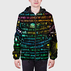 Куртка с капюшоном мужская Символы психоделика - нейронная сеть, цвет: 3D-черный — фото 2