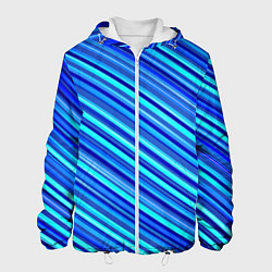 Куртка с капюшоном мужская Сине голубые узорчатые полосы, цвет: 3D-белый