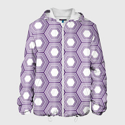 Куртка с капюшоном мужская Шестиугольники фиолетовые, цвет: 3D-белый