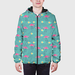Куртка с капюшоном мужская Летний паттерн с фламинго, цвет: 3D-черный — фото 2