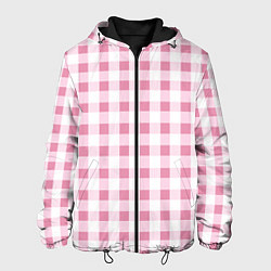 Куртка с капюшоном мужская Барби-розовый: клетка, цвет: 3D-черный