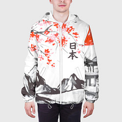 Куртка с капюшоном мужская Цветущая сакура и солнце - Япония, цвет: 3D-белый — фото 2