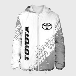 Куртка с капюшоном мужская Toyota speed на светлом фоне со следами шин: надпи, цвет: 3D-белый
