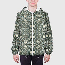Куртка с капюшоном мужская Белые цветочки на сером фоне, цвет: 3D-белый — фото 2