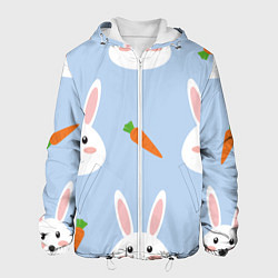Куртка с капюшоном мужская Зайчики и морковки, цвет: 3D-белый