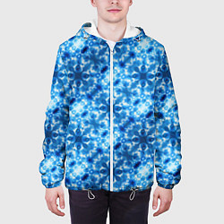 Куртка с капюшоном мужская Светящиеся голубые цветочки, цвет: 3D-белый — фото 2