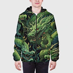 Куртка с капюшоном мужская Зеленые драконы: арт нейросети, цвет: 3D-черный — фото 2