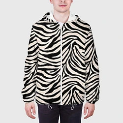 Куртка с капюшоном мужская Полосатая шкура зебры, белого тигра, цвет: 3D-белый — фото 2