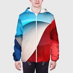 Куртка с капюшоном мужская Белые синие и красные волны, цвет: 3D-белый — фото 2