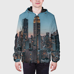 Куртка с капюшоном мужская Утренний город с небоскребами, цвет: 3D-черный — фото 2