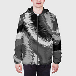 Куртка с капюшоном мужская Абстрактный узор в серых тонах, цвет: 3D-черный — фото 2