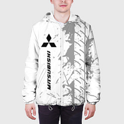 Куртка с капюшоном мужская Mitsubishi speed на светлом фоне со следами шин: п, цвет: 3D-белый — фото 2