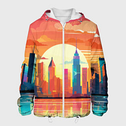 Куртка с капюшоном мужская Городской пейзаж на рассвете, цвет: 3D-белый