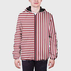 Куртка с капюшоном мужская Красный полосатый фон, цвет: 3D-черный — фото 2