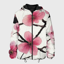 Мужская куртка Цветы и ветви японской сакуры - текстура холста