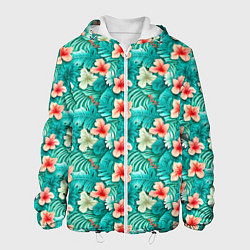 Куртка с капюшоном мужская Летние цветочки паттерн, цвет: 3D-белый