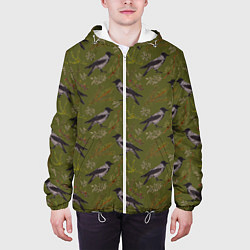 Куртка с капюшоном мужская Вороны и еловые веточки, цвет: 3D-белый — фото 2