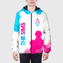 Куртка с капюшоном мужская The Sims neon gradient style: надпись, символ, цвет: 3D-черный — фото 2
