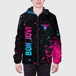 Куртка с капюшоном мужская Bon Jovi - neon gradient: надпись, символ, цвет: 3D-черный — фото 2