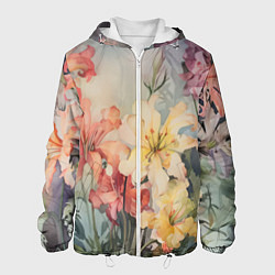 Куртка с капюшоном мужская Акварельные лилии, цвет: 3D-белый
