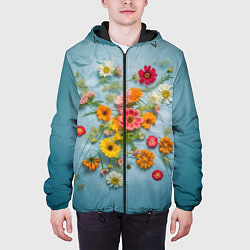Куртка с капюшоном мужская Букет полевых цветов на ткани, цвет: 3D-черный — фото 2