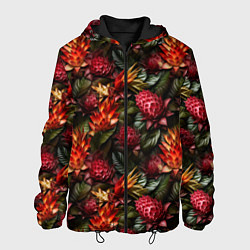Куртка с капюшоном мужская Тропические цветы, цвет: 3D-черный