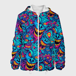 Куртка с капюшоном мужская Неоновые монстры - graffiti art style pattern, цвет: 3D-белый