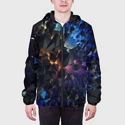 Куртка с капюшоном мужская Летящие объемные камни, цвет: 3D-черный — фото 2