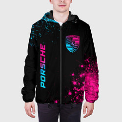 Куртка с капюшоном мужская Porsche - neon gradient: надпись, символ, цвет: 3D-черный — фото 2