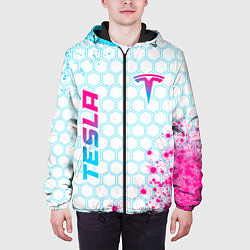 Куртка с капюшоном мужская Tesla neon gradient style: надпись, символ, цвет: 3D-черный — фото 2