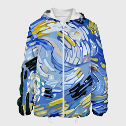 Куртка с капюшоном мужская Облака в стиле Ван Гога, цвет: 3D-белый