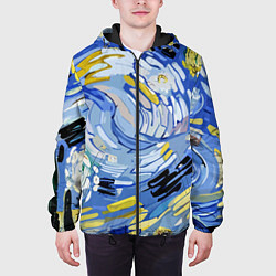 Куртка с капюшоном мужская Облака в стиле Ван Гога, цвет: 3D-черный — фото 2