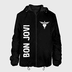 Куртка с капюшоном мужская Bon Jovi glitch на темном фоне: надпись, символ, цвет: 3D-черный
