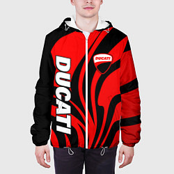 Куртка с капюшоном мужская Ducati - red stripes, цвет: 3D-белый — фото 2