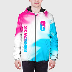 Куртка с капюшоном мужская Rainbow Six neon gradient style: надпись, символ, цвет: 3D-черный — фото 2