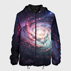 Куртка с капюшоном мужская Спиральная галактика в космосе, цвет: 3D-черный