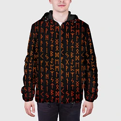 Куртка с капюшоном мужская Руны - паттерн, цвет: 3D-черный — фото 2