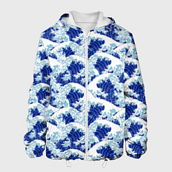 Куртка с капюшоном мужская Кацусика Хокусай паттерн, цвет: 3D-белый