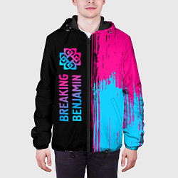 Куртка с капюшоном мужская Breaking Benjamin - neon gradient: по-вертикали, цвет: 3D-черный — фото 2