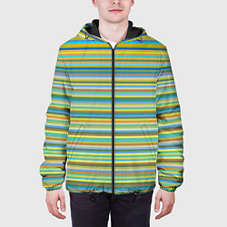 Куртка с капюшоном мужская Горизонтальные разноцветные полосы, цвет: 3D-черный — фото 2