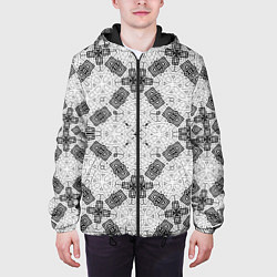 Куртка с капюшоном мужская Черно-белый ажурный кружевной узор Геометрия, цвет: 3D-черный — фото 2