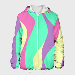 Куртка с капюшоном мужская Полосатая цветная абстракция, цвет: 3D-белый
