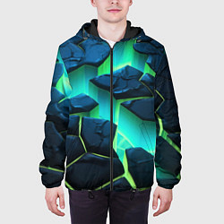 Куртка с капюшоном мужская Разлом объемных зеленых плит, цвет: 3D-черный — фото 2