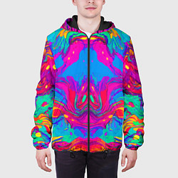 Куртка с капюшоном мужская Красочная зеркальная абстракция - мода - нейросеть, цвет: 3D-черный — фото 2