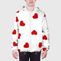 Куртка с капюшоном мужская Красные сердечки на белом, цвет: 3D-белый — фото 2